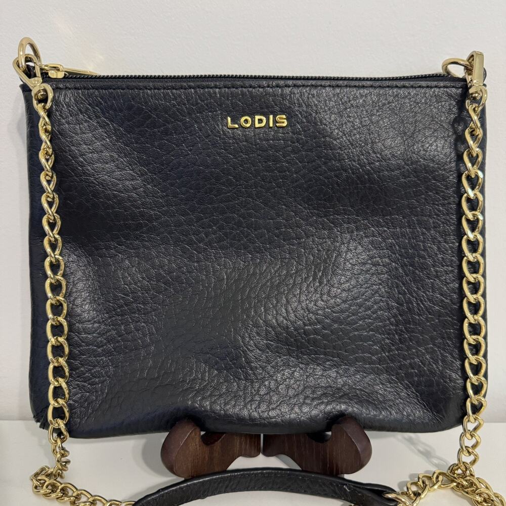 LODIS Emily Convertible Crossbody Handbag Clutch Wristlet Italian Leather Black